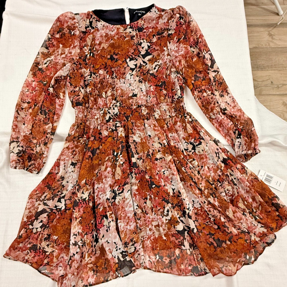 Sam & Jess Dress Womens Large Floral Smocked Waist Long Sleeve NWT Fall Dress